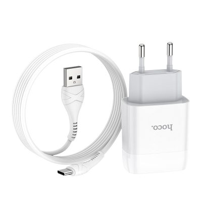 Мережевий зарядний пристрій Hoco C73A Glorious 2.4 А (2×USB-A) + кабель USB to USB-C Білий