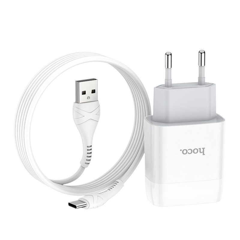 Мережевий зарядний пристрій Hoco C73A Glorious 2.4 А (2×USB-A) + кабель USB to USB-C Білий