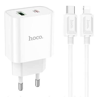 МЗП Hoco C80A Plus Rapido PD20W+QC3.0 (1USB-A/1C) + кабель Type-C to Lightning White