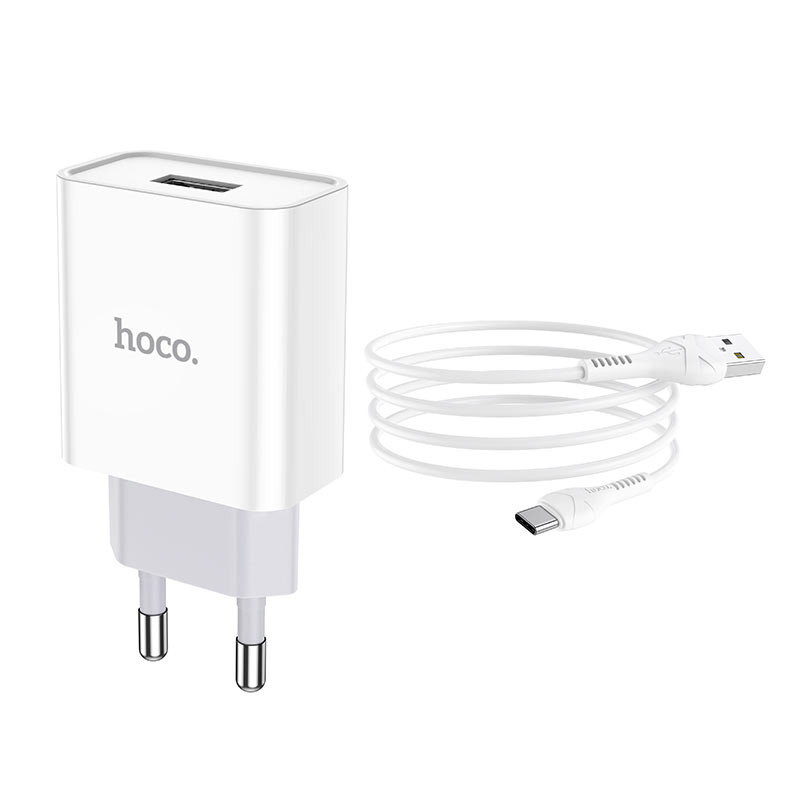 Мережевий зарядний пристрій Hoco C81A Asombroso 2.1 А (1×USB-A) + кабель USB to USB-C Білий