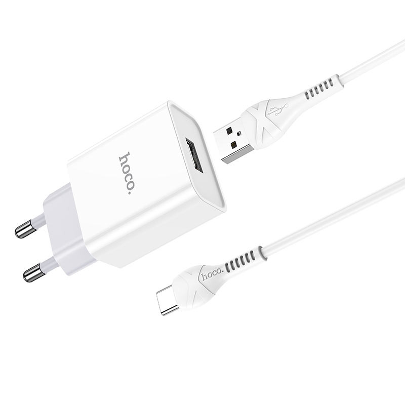 Мережевий зарядний пристрій Hoco C81A Asombroso 2.1 А (1×USB-A) + кабель USB to USB-C Білий