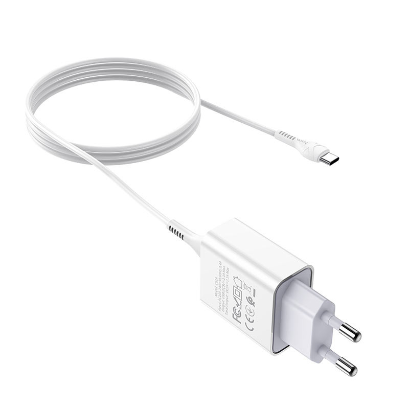 Мережевий зарядний пристрій Hoco C81A Asombroso 2.1 А (1×USB-A) + кабель USB to USB-C Білий