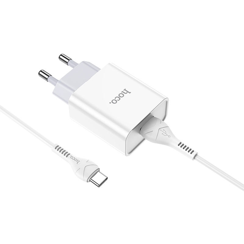 Мережевий зарядний пристрій Hoco C81A Asombroso 2.1 А (1×USB-A) + кабель USB to USB-C Білий