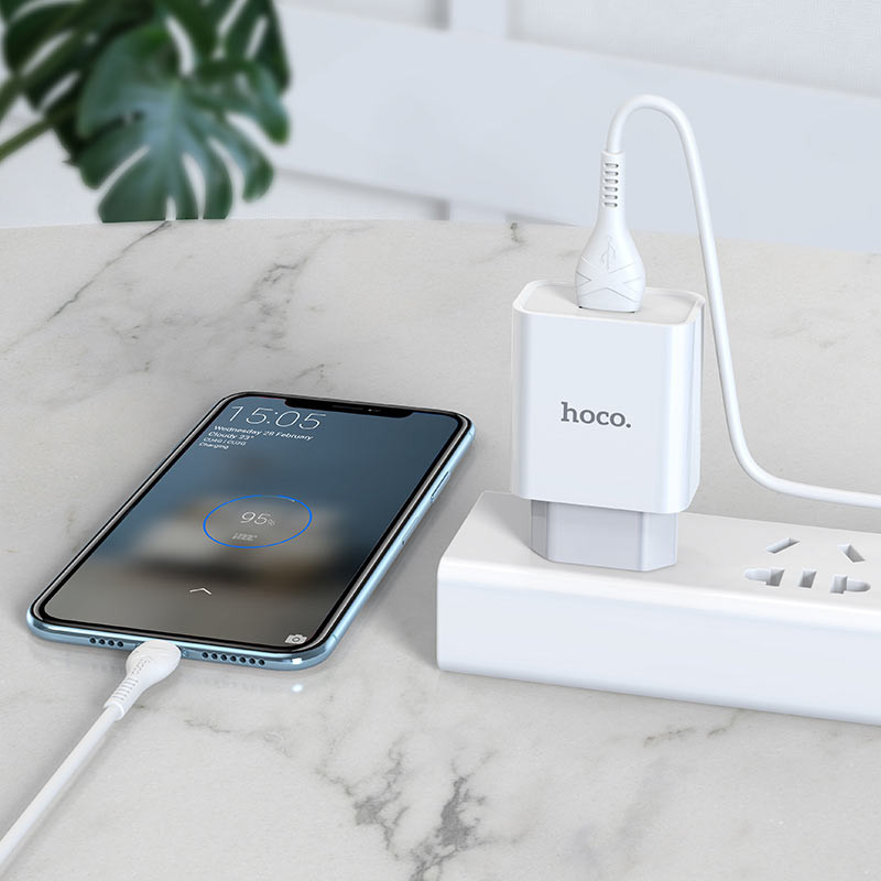 Мережевий зарядний пристрій Hoco C81A Asombroso 2.1 А (1×USB-A) + кабель USB to USB-C Білий
