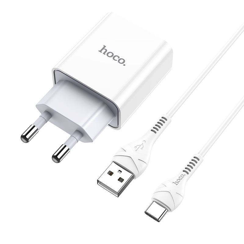 Мережевий зарядний пристрій Hoco C81A Asombroso 2.1 А (1×USB-A) + кабель USB to USB-C Білий