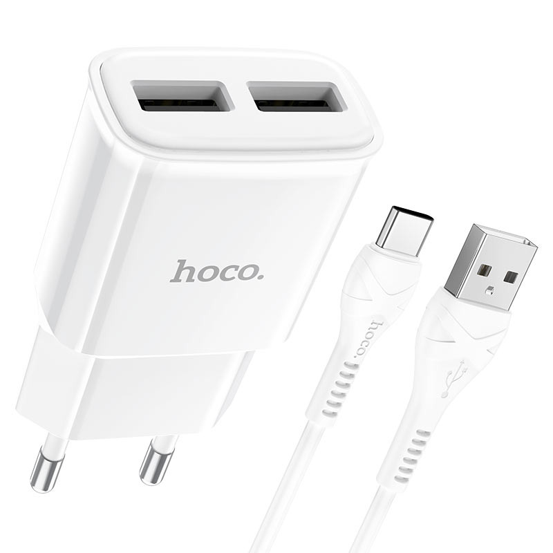 Мережевий зарядний пристрій Hoco C88A Star round 2.4 А (2×USB-A) + кабель USB to USB-C Чорний