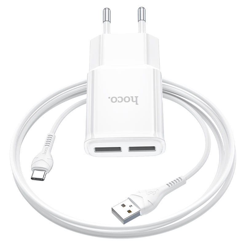 Мережевий зарядний пристрій Hoco C88A Star round 2.4 А (2×USB-A) + кабель USB to USB-C Чорний