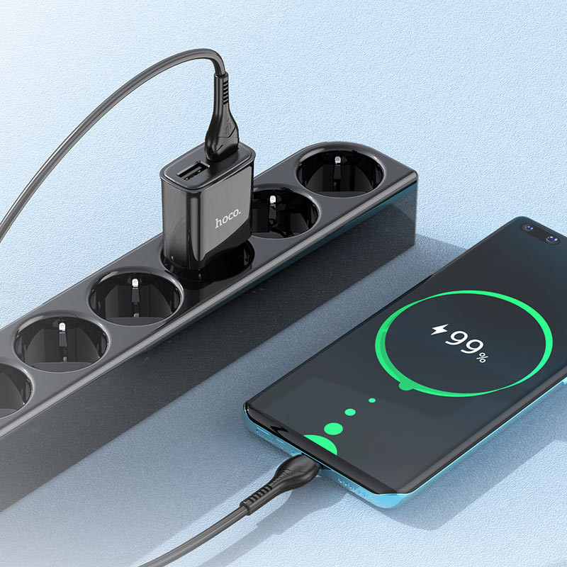 Мережевий зарядний пристрій Hoco C88A Star round 2.4 А (2×USB-A) + кабель USB to USB-C