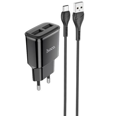 Мережевий зарядний пристрій Hoco C88A Star round 2.4 А (2×USB-A) + кабель USB to USB-C