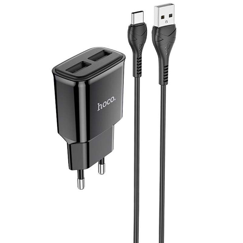 Мережевий зарядний пристрій Hoco C88A Star round 2.4 А (2×USB-A) + кабель USB to USB-C