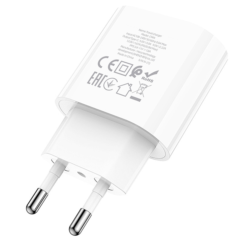 Мережевий зарядний пристрій Hoco C94A Metro PD 20W (1×USB-C) White