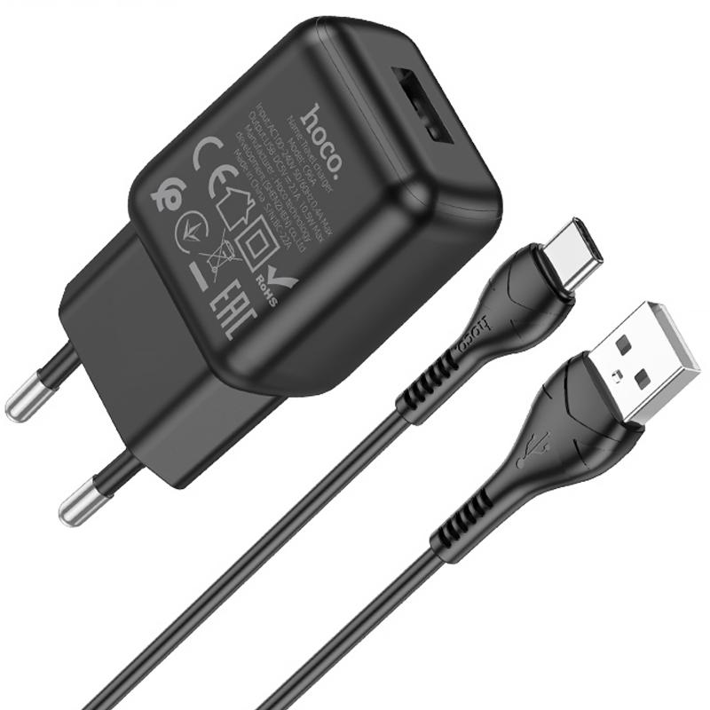 Мережевий зарядний пристрій Hoco C96A 2.1 А (1×USB-A) + кабель USB to USB-C Black