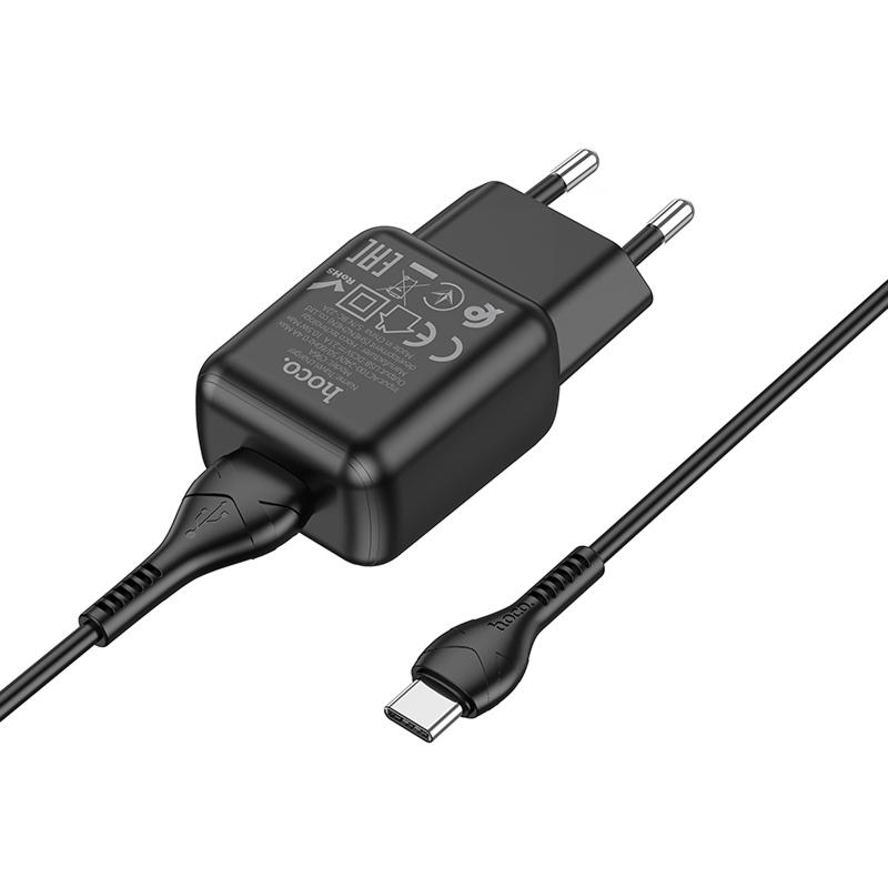 Мережевий зарядний пристрій Hoco C96A 2.1 А (1×USB-A) + кабель USB to USB-C Black