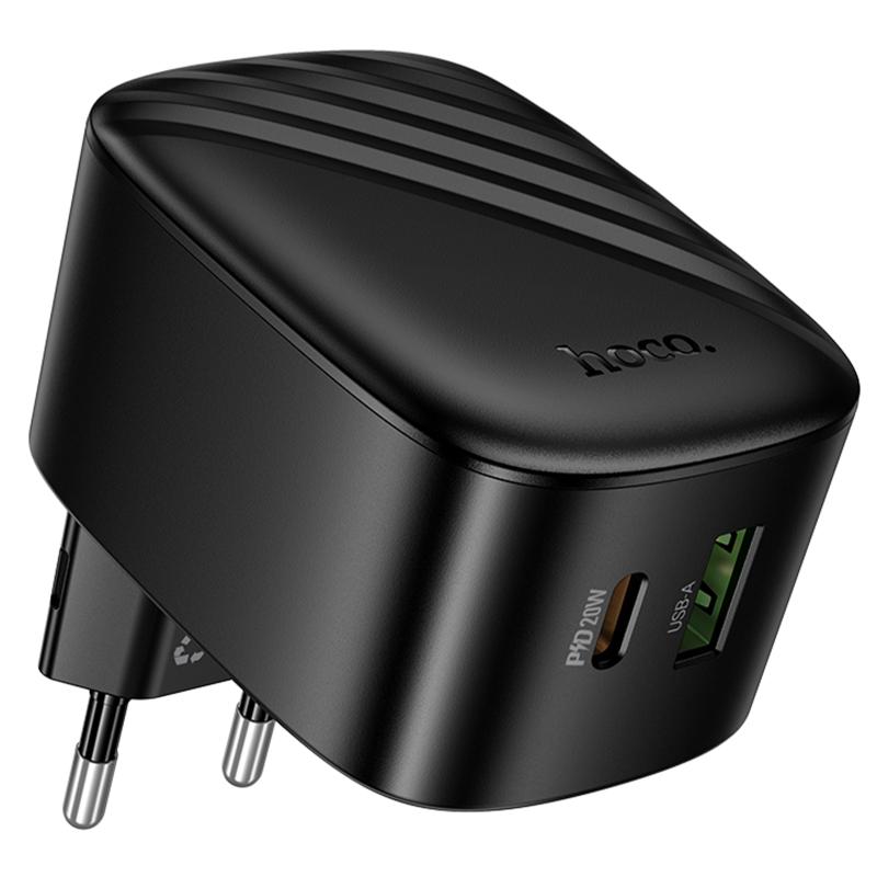Мережевий зарядний пристрій Hoco CS101A Folding PD 20W + QC 3.0 (1×USB-A / 1×USB-C) Black