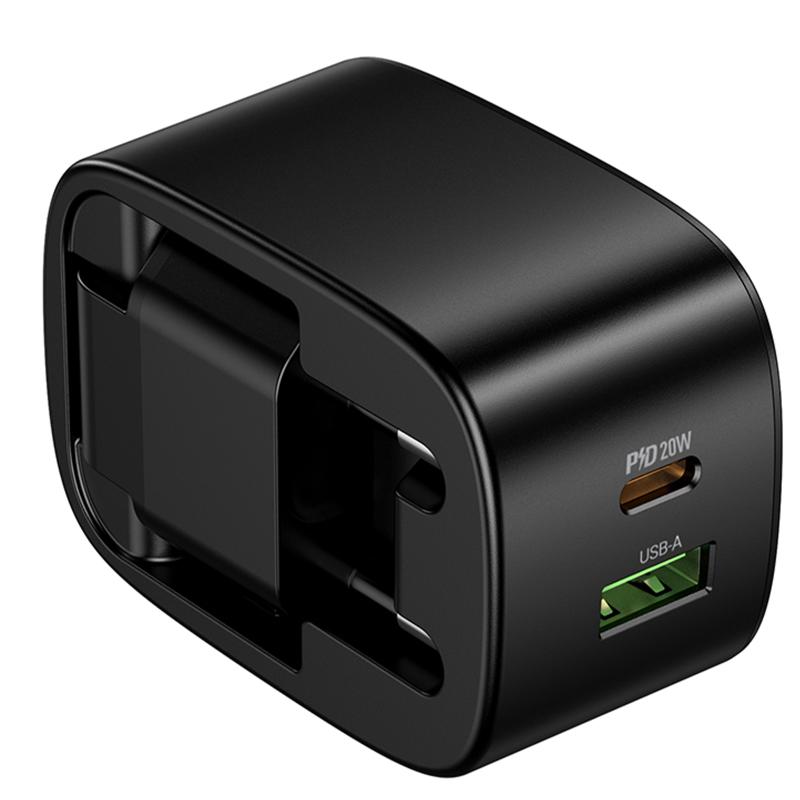 Мережевий зарядний пристрій Hoco CS101A Folding PD 20W + QC 3.0 (1×USB-A / 1×USB-C) Black