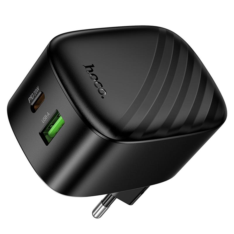 Мережевий зарядний пристрій Hoco CS101A Folding PD 20W + QC 3.0 (1×USB-A / 1×USB-C) Black