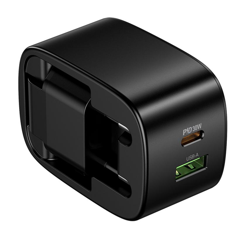 Мережевий зарядний пристрій Hoco CS102A Folding PD 30W + QC 3.0 (1×USB-A / 1×USB-C) Black