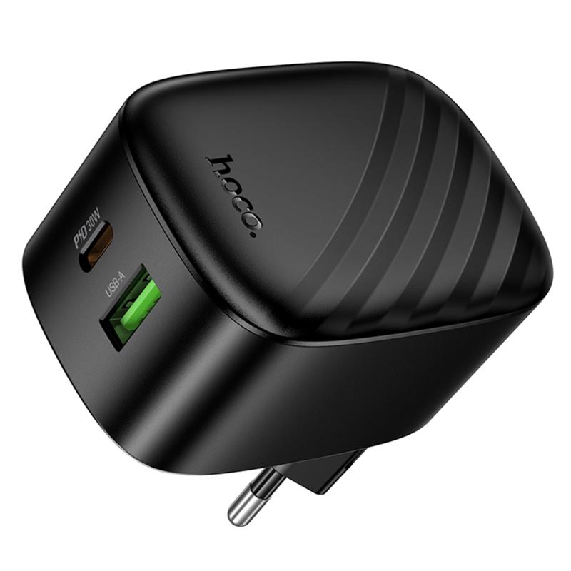 Мережевий зарядний пристрій Hoco CS102A Folding PD 30W + QC 3.0 (1×USB-A / 1×USB-C) Black