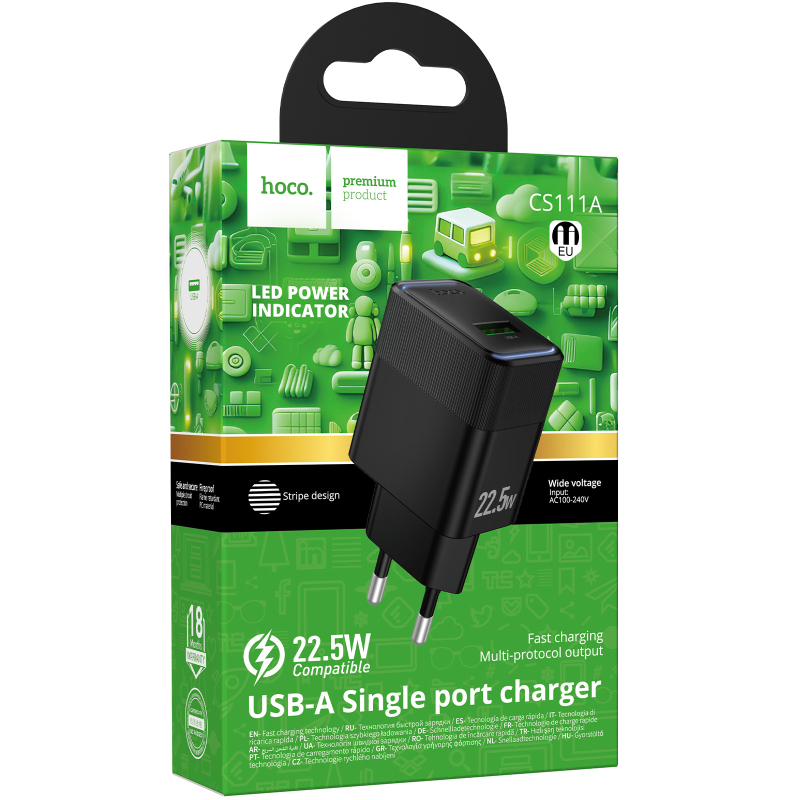 Мережевий зарядний пристрій Hoco CS111A Lounge QC 3.0 22.5W (1×USB-A)