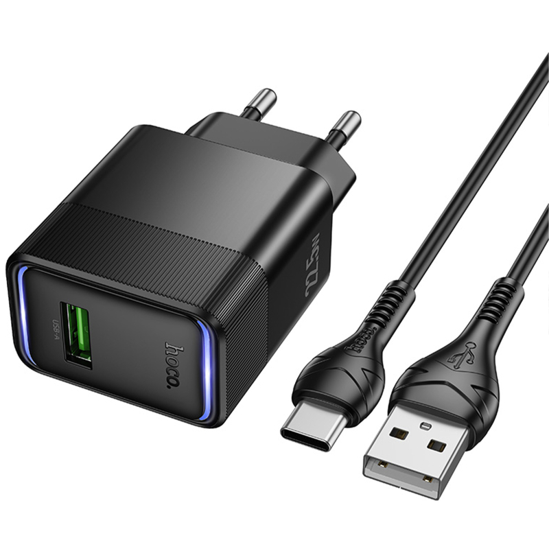 Мережевий зарядний пристрій Hoco CS111A Lounge QC 3.0 22.5W (1×USB-A) + кабель USB to USB-C