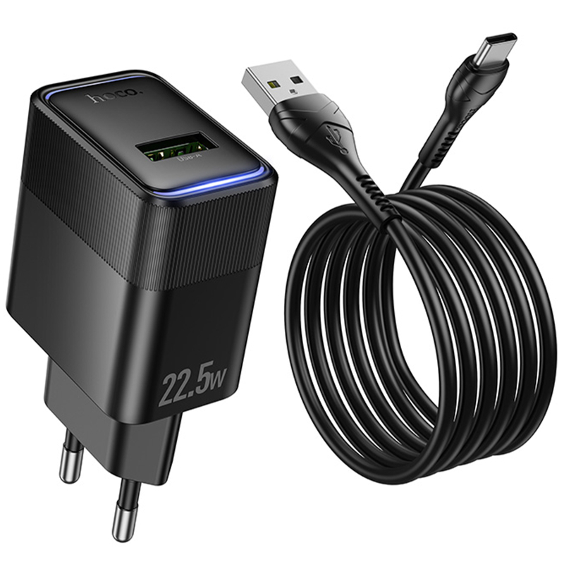 Мережевий зарядний пристрій Hoco CS111A Lounge QC 3.0 22.5W (1×USB-A) + кабель USB to USB-C