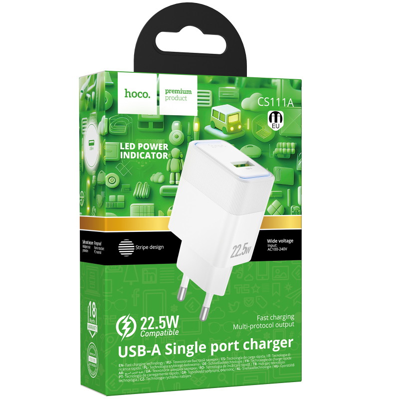 Мережевий зарядний пристрій Hoco CS111A Lounge QC 3.0 22.5W (1×USB-A)