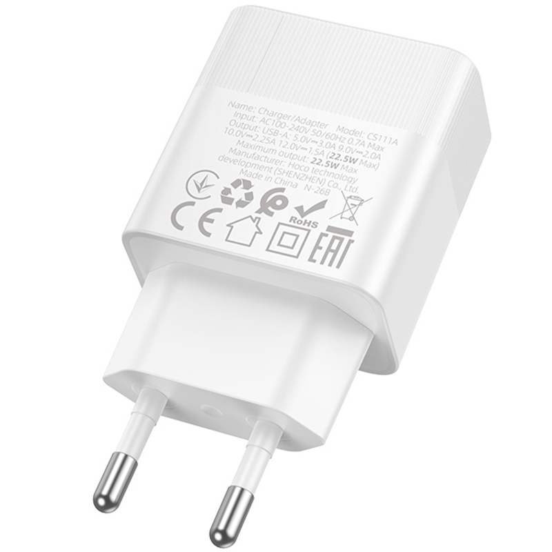Мережевий зарядний пристрій Hoco CS111A Lounge QC 3.0 22.5W (1×USB-A)