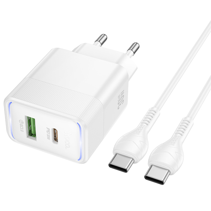 Мережевий зарядний пристрій Hoco CS112A Lounge PD 30W + QC 3.0 (1×USB-A / 1×USB-C) + кабель USB-C → USB-C