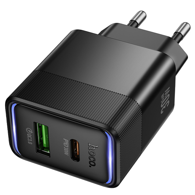 Мережевий зарядний пристрій Hoco CS112A Lounge PD 30W + QC 3.0 (1×USB-A / 1×USB-C) Black