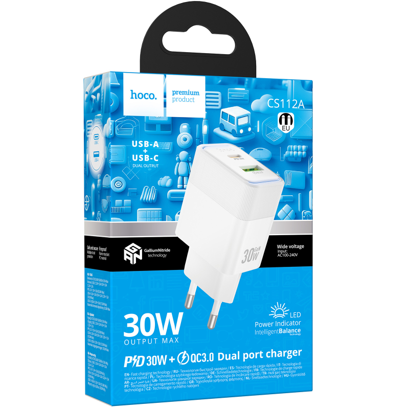 Мережевий зарядний пристрій Hoco CS112A Lounge PD 30W + QC 3.0 (1×USB-A / 1×USB-C)