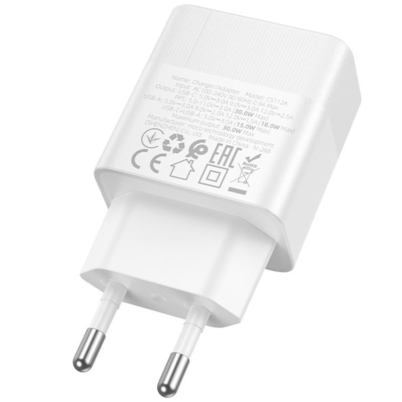 Мережевий зарядний пристрій Hoco CS112A Lounge PD 30W + QC 3.0 (1×USB-A / 1×USB-C)