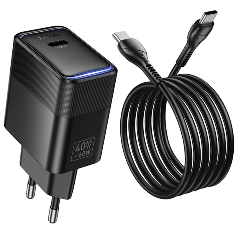 Мережевий зарядний пристрій Hoco CS113A Lounge PD 40W (1×USB-C) + кабель USB-C → USB-C