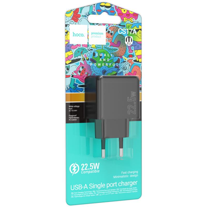 Мережевий зарядний пристрій Hoco CS17A Wish QC 3.0 22.5W (1×USB-A) Black
