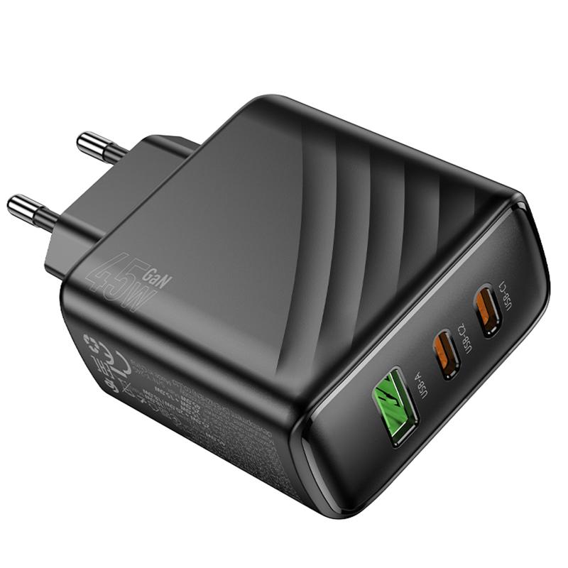 Мережевий зарядний пристрій Hoco CS26A Article PD 45W (1×USB-A / 2×USB-C) Black