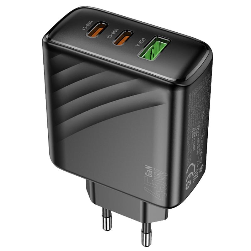 Мережевий зарядний пристрій Hoco CS26A Article PD 45W (1×USB-A / 2×USB-C) Black
