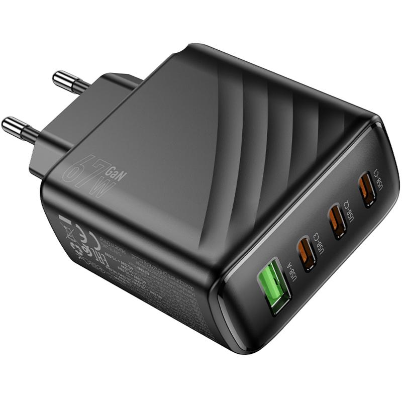 Мережевий зарядний пристрій Hoco CS27A Supply PD 67W + QC 3.0 (1×USB-A / 3×USB-C) Black