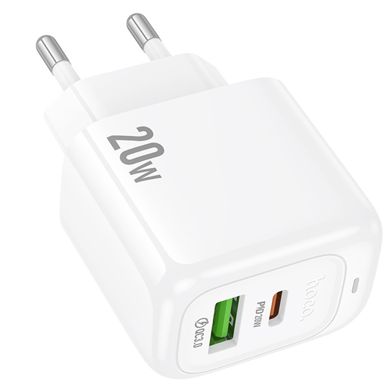 Мережевий зарядний пристрій Hoco CS54A Surplus PD 20W + QC 3.0 (1×USB-A / 1×USB-C) White