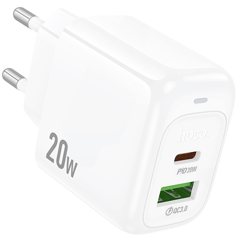 Мережевий зарядний пристрій Hoco CS54A Surplus PD 20W + QC 3.0 (1×USB-A / 1×USB-C) White