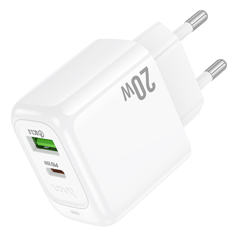 Мережевий зарядний пристрій Hoco CS54A Surplus PD 20W + QC 3.0 (1×USB-A / 1×USB-C) White