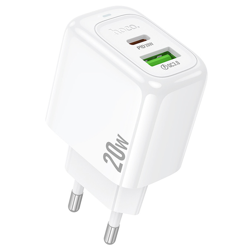 Мережевий зарядний пристрій Hoco CS54A Surplus PD 20W + QC 3.0 (1×USB-A / 1×USB-C) White