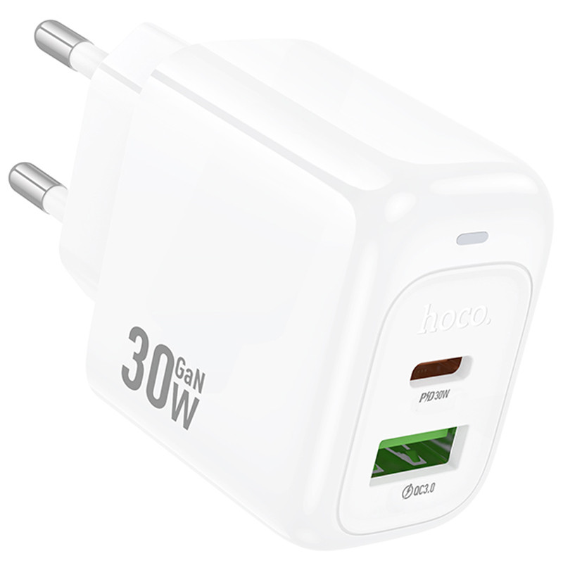 Мережевий зарядний пристрій Hoco CS55A Surplus PD 30W + QC 3.0 (1×USB-A / 1×USB-C) White