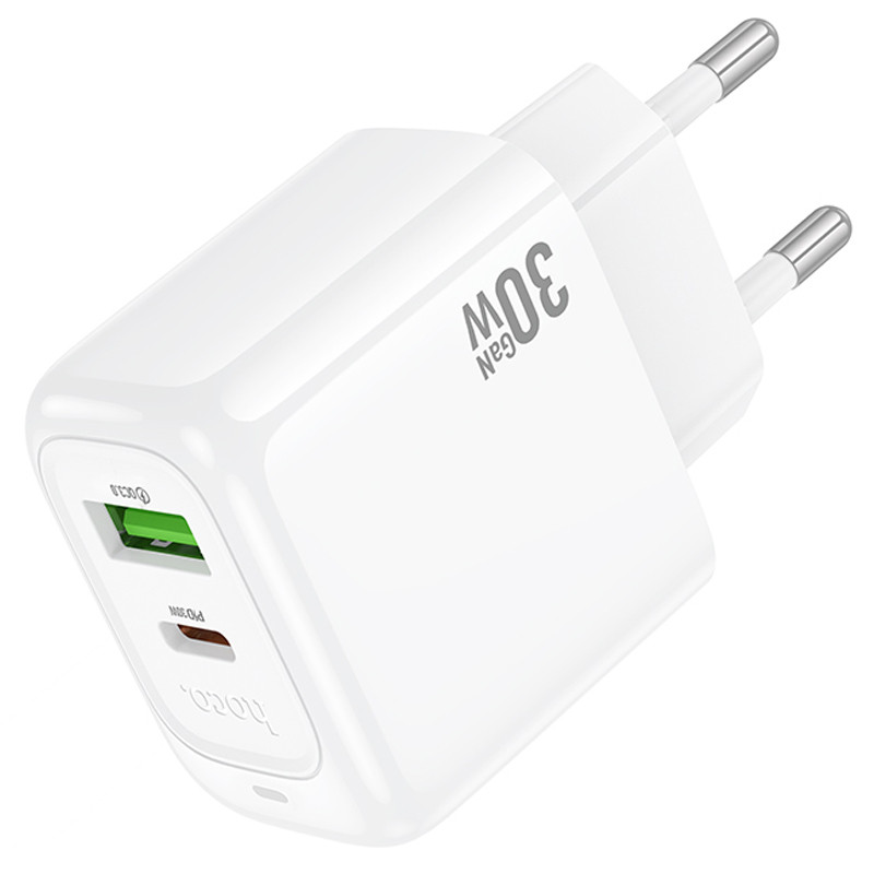 Мережевий зарядний пристрій Hoco CS55A Surplus PD 30W + QC 3.0 (1×USB-A / 1×USB-C) White