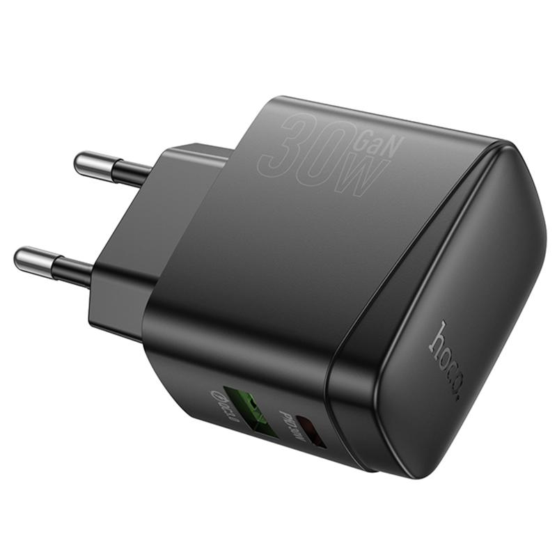 Мережевий зарядний пристрій Hoco CS61A Bright PD 30W + QC 3.0 (1×USB-A / 1×USB-C) Black