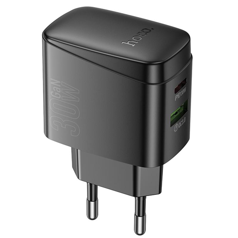 Мережевий зарядний пристрій Hoco CS61A Bright PD 30W + QC 3.0 (1×USB-A / 1×USB-C) Black