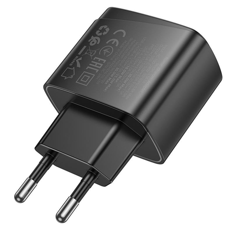 Мережевий зарядний пристрій Hoco CS61A Bright PD 30W + QC 3.0 (1×USB-A / 1×USB-C) Black