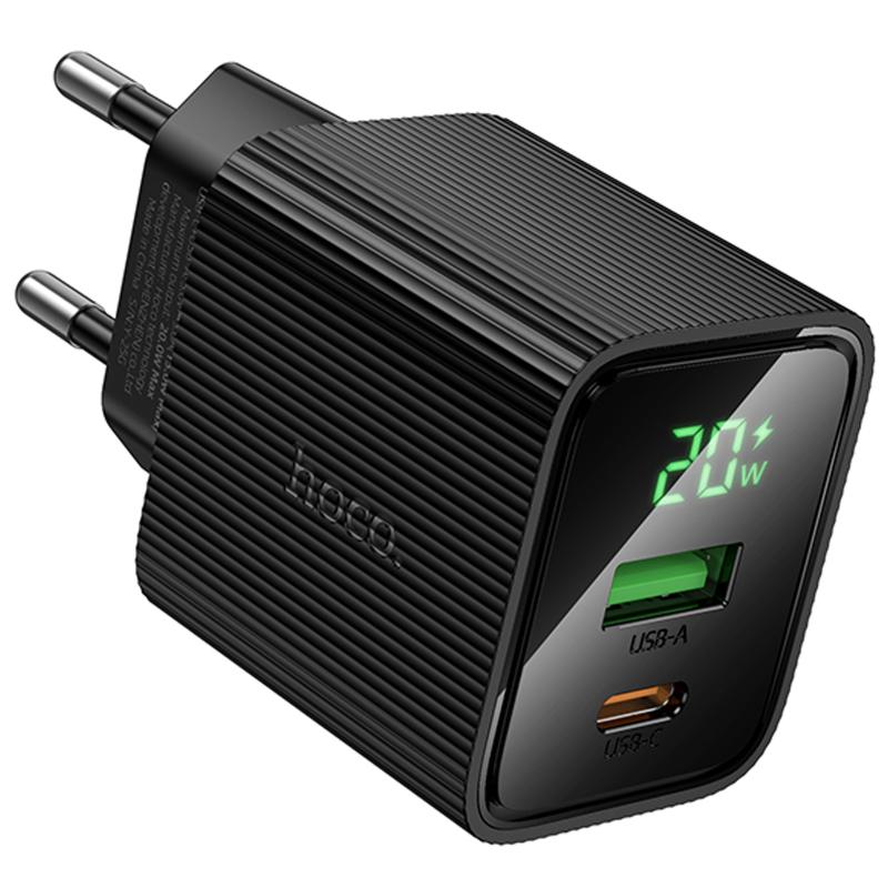 Мережевий зарядний пристрій Hoco CS83A Excellent with digital display PD 20W + QC 3.0 (1×USB-A / 1×USB-C) Black