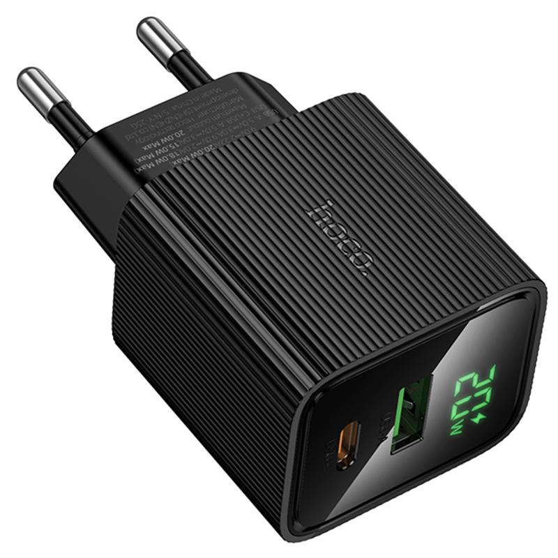 Мережевий зарядний пристрій Hoco CS83A Excellent with digital display PD 20W + QC 3.0 (1×USB-A / 1×USB-C) Black
