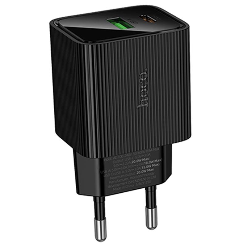 Мережевий зарядний пристрій Hoco CS83A Excellent with digital display PD 20W + QC 3.0 (1×USB-A / 1×USB-C) Black