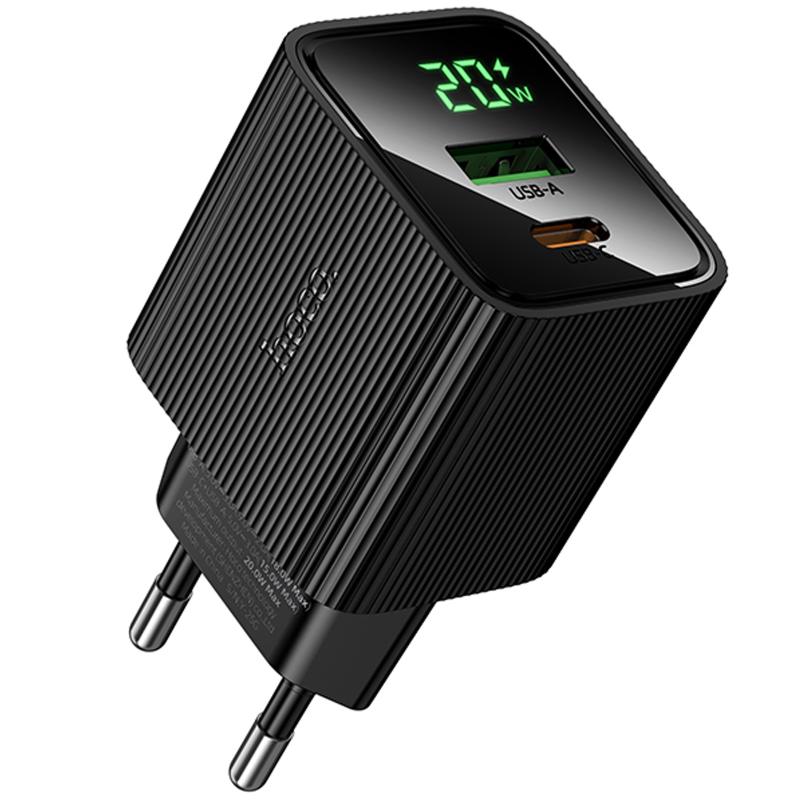 Мережевий зарядний пристрій Hoco CS83A Excellent with digital display PD 20W + QC 3.0 (1×USB-A / 1×USB-C) Black