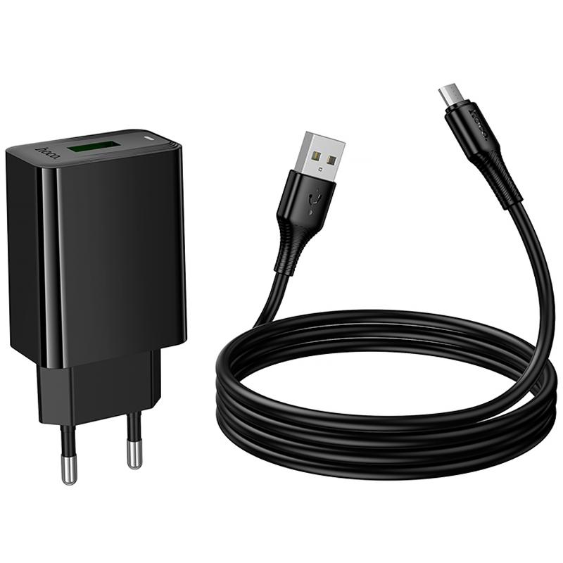 Мережевий зарядний пристрій Hoco CS92A Leader QC 3.0 18W (1×USB-A) + кабель USB to Micro-USB Black